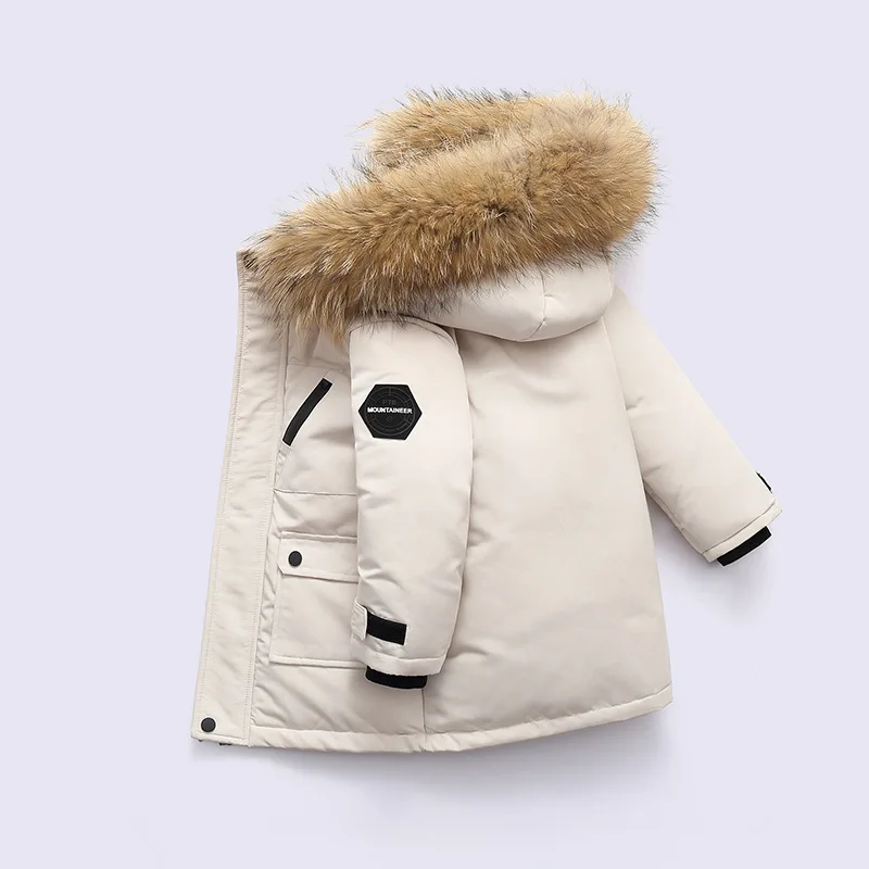 Down Jacket For Boys Real Raccoon Fur Thick Warm 2-12 Years Kids Teenage Parka