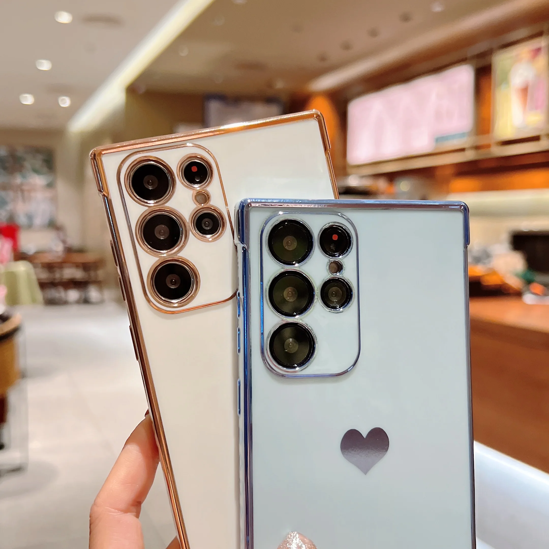 Elctroplatd Lov Hart Phon Cas For Samsung Galaxy S22 S21Ultra A53 A52 A12 A13 S20FE Cut Sid Pattrn Soft TPU_voghion.com