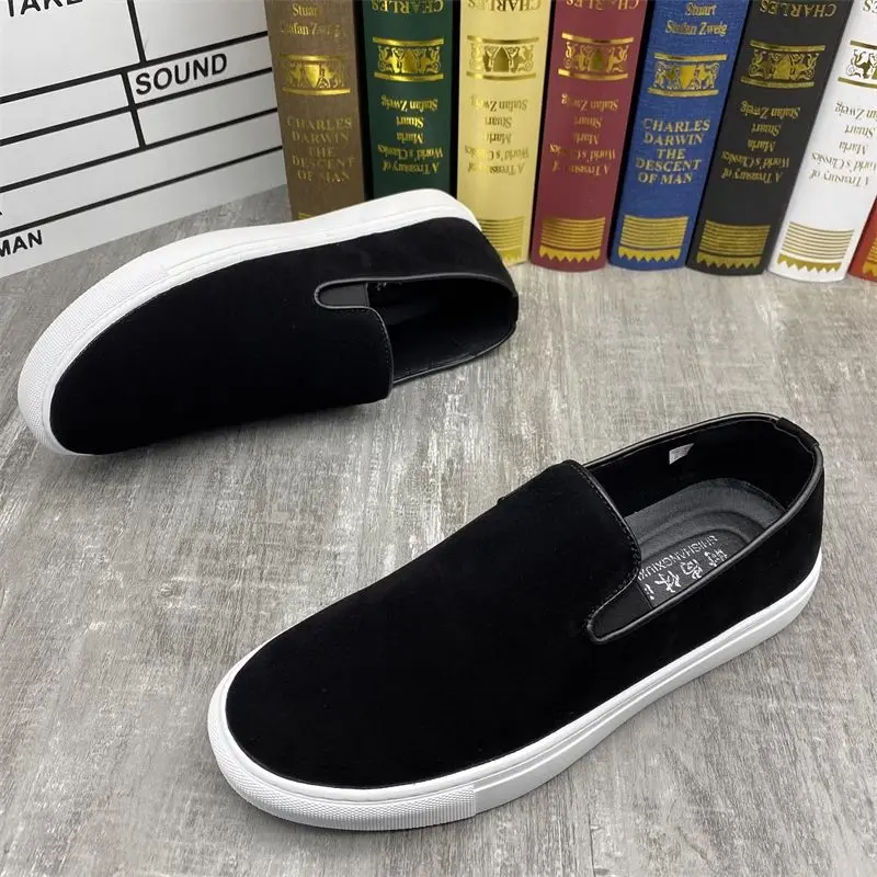 

Туфли мужские без шнуровки, дышащие лоферы, замша, плоская подошва, корейский стиль, Повседневная летняя модная обувь для вождения, черные