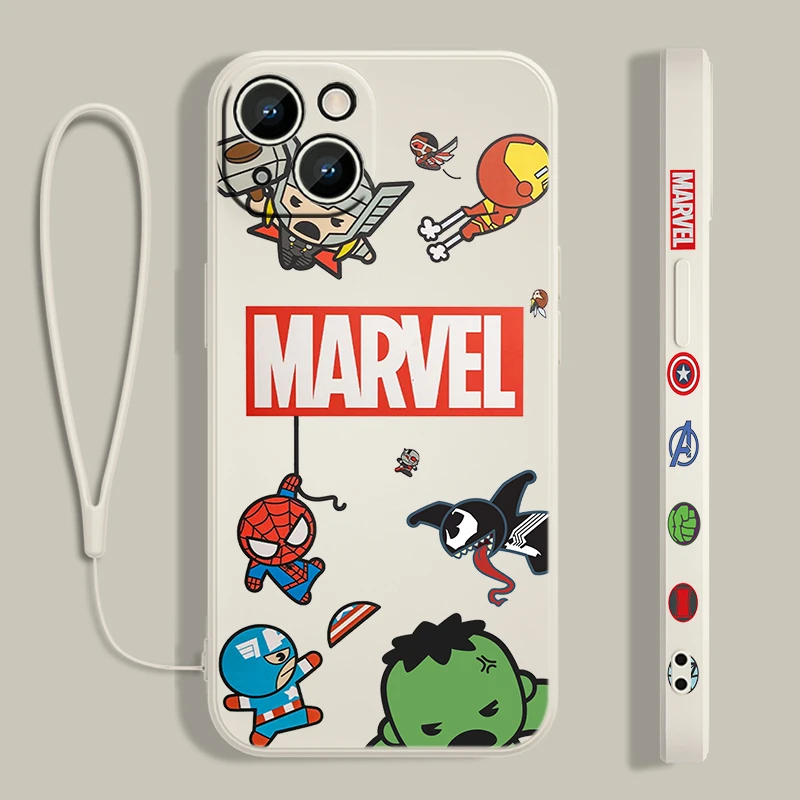 Funda de dibujos animados de superhéroes de Marvel para Apple iPhone 14,  13, 12, 11 Pro Max Plus, XS, XR, X, 8, 7, SE, cuerda líquida izquierda  Fivean unisex