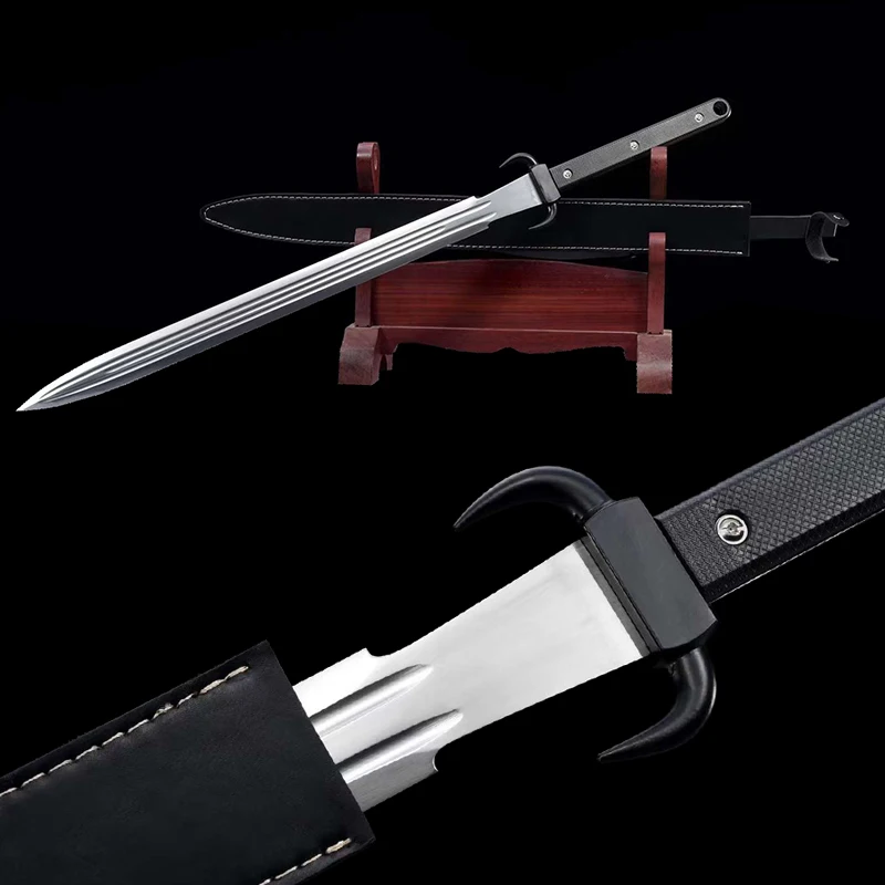 

Фантастический меч из пружинной стали с канавкой, настоящее лезвие, острота, средневековые мечи, кожаные ножны, украшение для дома, новинка