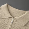 Autumn/Winter 100% Pure Goat Cashmere Knitted Sweater Men's Zipper Half Open POLO Collar Pullover  Warm Top Long Sleeved Sweater 2