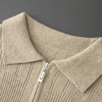 Autumn/Winter 100% Pure Goat Cashmere Knitted Sweater Men's Zipper Half Open POLO Collar Pullover  Warm Top Long Sleeved Sweater 2