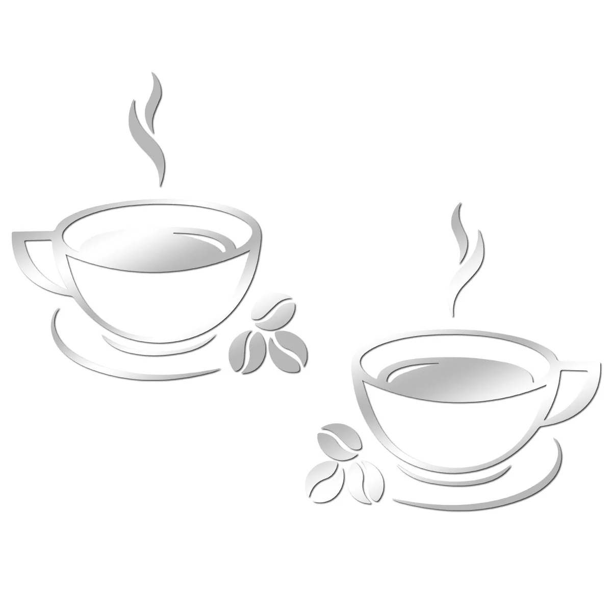 2Pcs Acrylic Coffee Cup Decoration Mirror Wall Stickers Diy Self Adhesive Restaurant Bar Decoration Wall Stickers