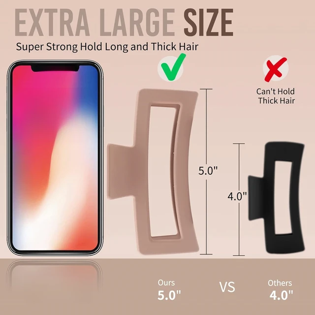 5 Inche Extra Large Claw Clips for Thick Hair and Long Hair, 4 Pack Xl Jumbo Claw clips, Oversized Matte Non-slip Rectangle Hair 2