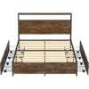 Queen Size Bed Frame,Industrial Metal Platform Bed Frame with 2 Tier Storage Wooden Headboard and Footboard,4 Storage Drawers 6