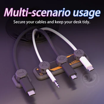 4-in-1 Magnetic Cable Organizer - USB/Charging Cord Clip & Desktop Tidy Holder for Mouse/Earphones 4