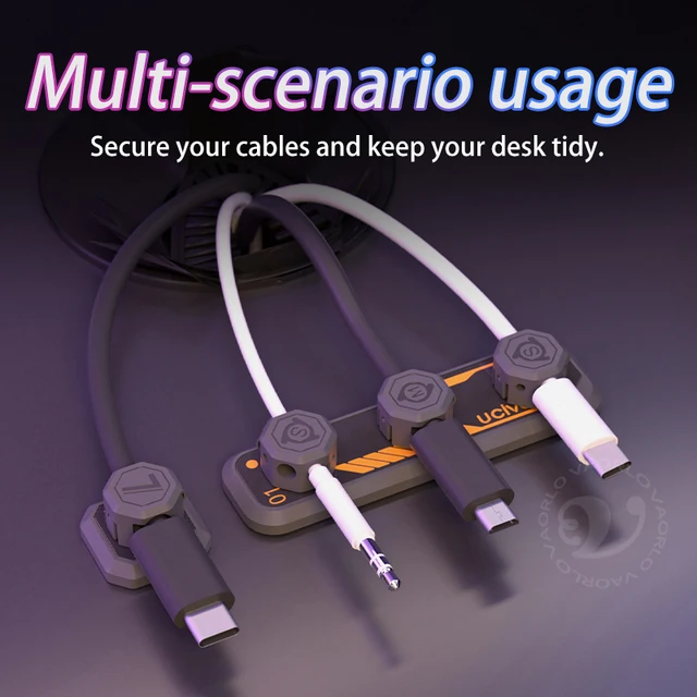 4-in-1 Magnetic Cable Organizer - USB/Charging Cord Clip & Desktop Tidy Holder for Mouse/Earphones 4