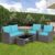 4 Pieces Patio Furniture Set, All Weather Outdoor Sectional Rattan Sofa Set with Cushions & Tempered Glass Table (Turquoise) #3