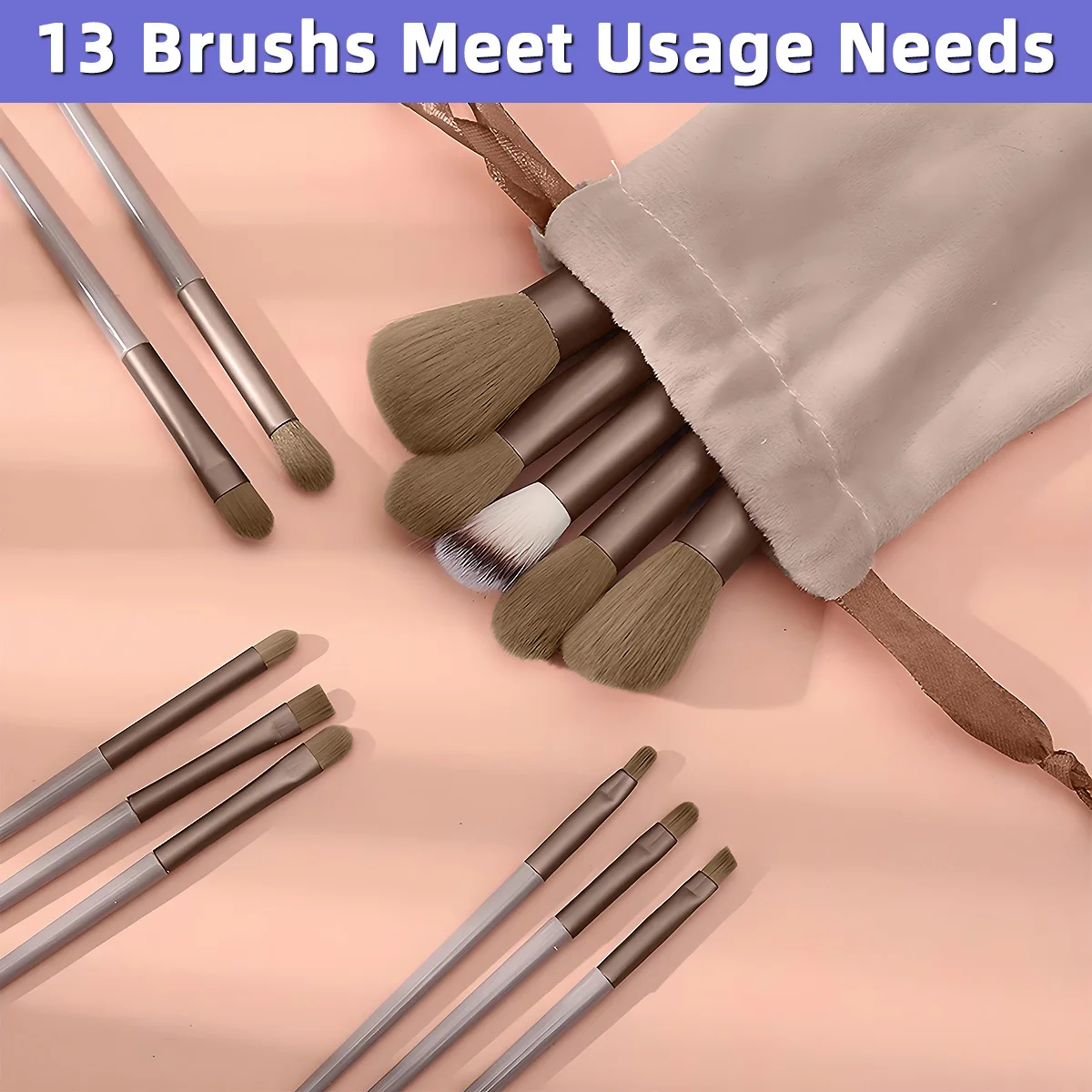 Set di 13 Pennelli per Trucco Viso, Kit di Pennelli Cosmetici Sintetici Morbidi per Fondotinta, Cipria, Ombretto e Sfumatura, con Borsa da Viaggio - immagine 6