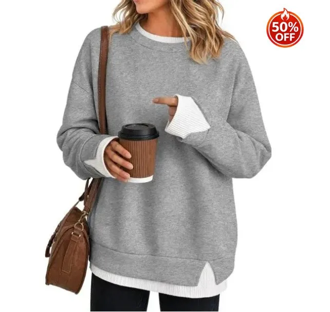 Casual Long Sleeve Top with Patchwork Pullover Mid Length Regular Thickness Streetwear Women Hoodie Autumn Long Sleeve Hoodie