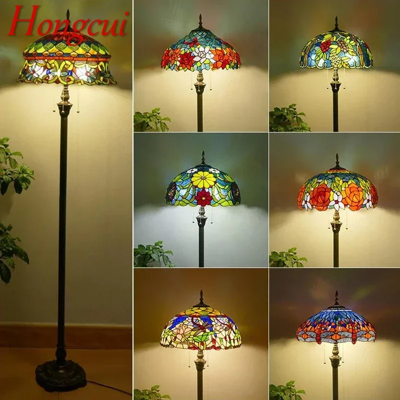 

Hongcui Tiffany Floor Lamp American Retro Living Room Bedroom Lamp Country Stained Glass Floor Lamp