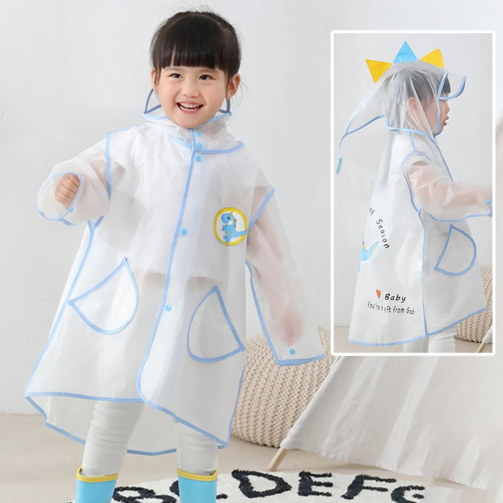 

Children Raincoat Cute Cartoon Baby Rain Coat Transparent Fashion Wrapped EVA Raincoat Solid Waterproof Kids Rain Poncho