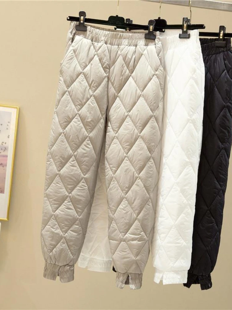 

Осенне-зимние женские хлопковые и пуховые брюки с эластичной средней талией, теплые женские прямые брюки одинакового цвета T433