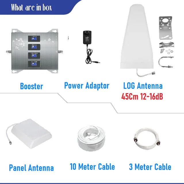 Kit Antena + Amplificador de Señal Celular 65db Doble Banda 850-2100 Mhz 3G  CDMA / 4G LTE + 1 Panel Repetidor