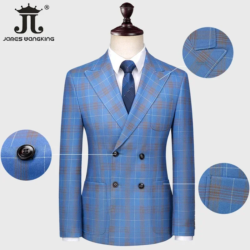 S-5XL Men's Formal Suit 3piece Blazer Vest Pants Luxury Business Blue Plaid Groom Wedding Dress Party Tuxedo formal suit,business men clothing