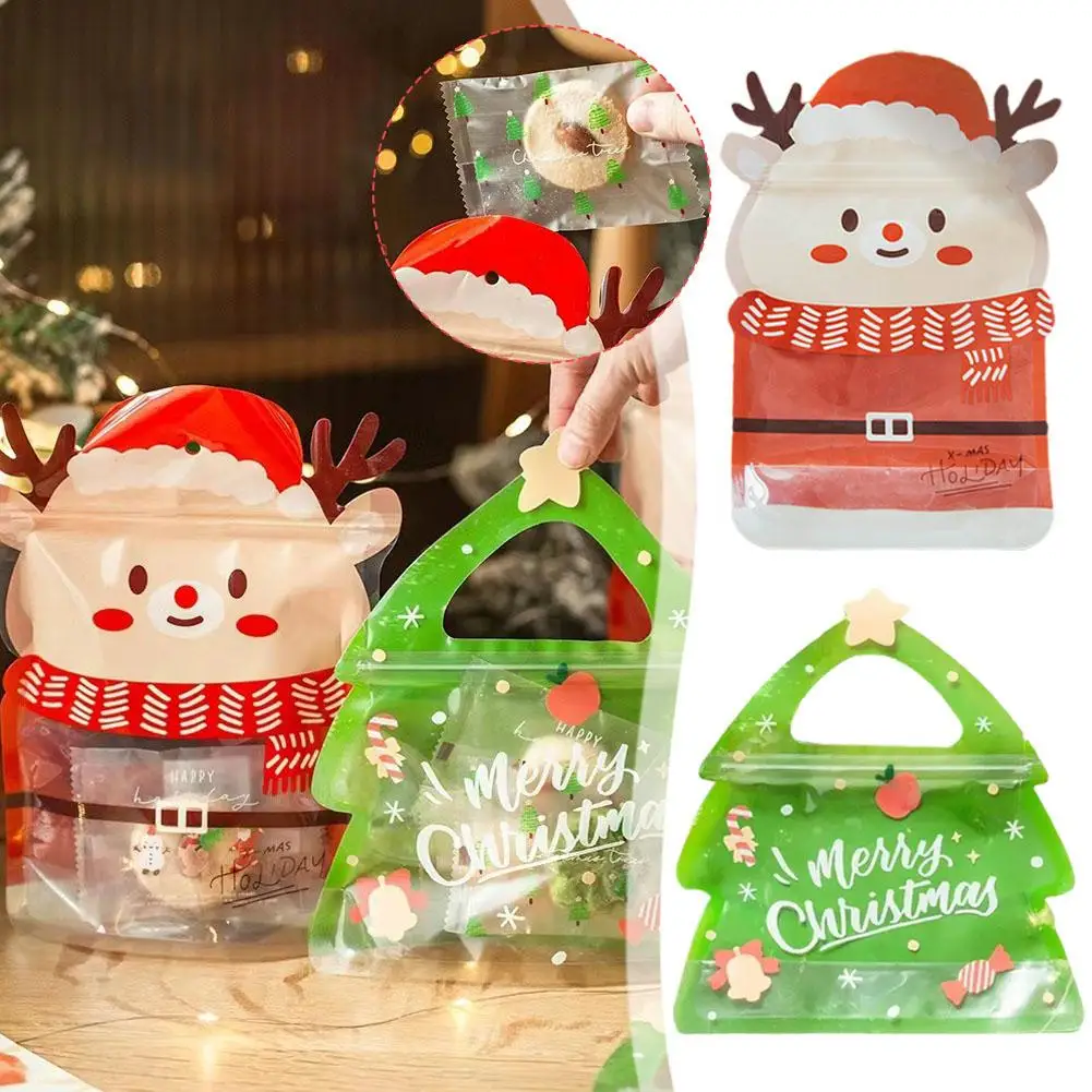 

10Pcs Christmas Candy Cookie Gift Bags Christmas Tree Packaging Elk Supplies Biscuits Kids Decor Party Snack Bags Self-adhe H1C0