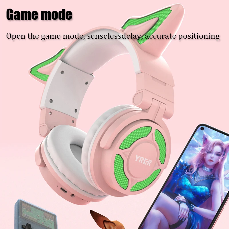 RGB Cat Ear Headphone Wireless Bluetooth 5.3 Headset with Detachable ENC Microphone HiFi Stereo Music Game Headphones Best Gift