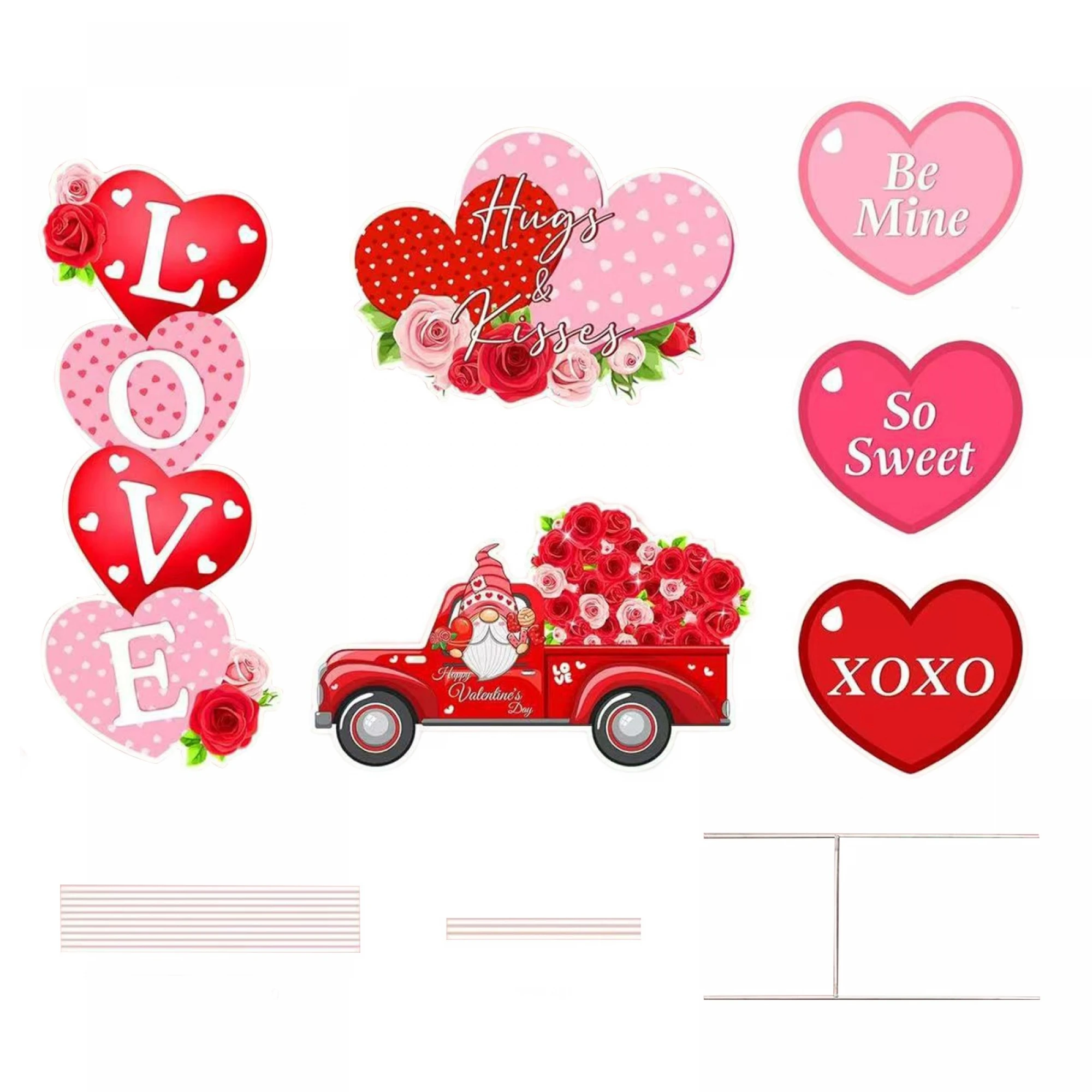 Valentine s Day Outdoor Decor Set of 6 Heart Truck and Love Letter Yard Stakes for Romantic Party Lawn Garden Decoration