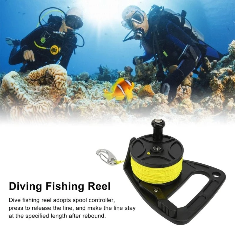 Scubas Dives Reel Kayaks Anchors with Thumb Stoppers High Visibility Retractable Line Diving Reel Finger Spool