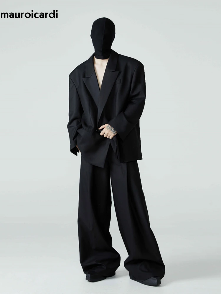 Mauroicardi Spring Autumn Long Loose Casual Baggy Flowy Soft Black Pleated Wide Leg Pants Men Luxury Designer Emo Clothing 2024 4