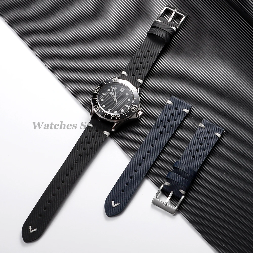 Premium Perforated Nylon Sailcloth Watch Strap - Quick Release, Breathable Design for Men and Women