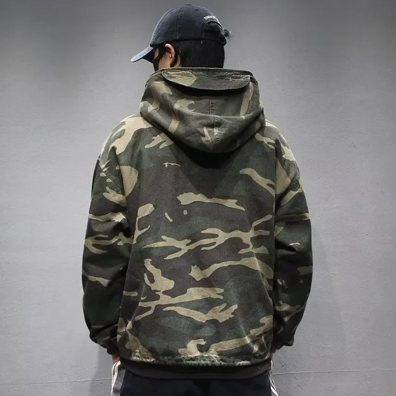 Japanese Camouflage Jacket Cargo Hooded Coats Men's Retro