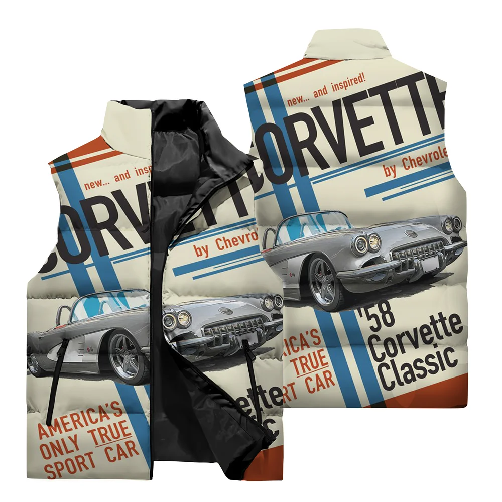 thumbnail image 4 of Chaqueta sin mangas nueva de otoño e invierno con estampado 3D de coche deportivo clásico para exteriores, chaqueta cálida a prueba de viento para conducción todoterreno, 4 of 5