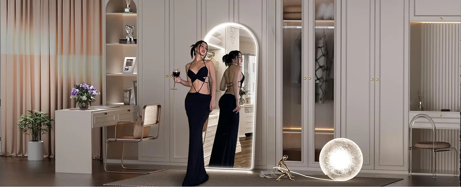 standing mirror with lights