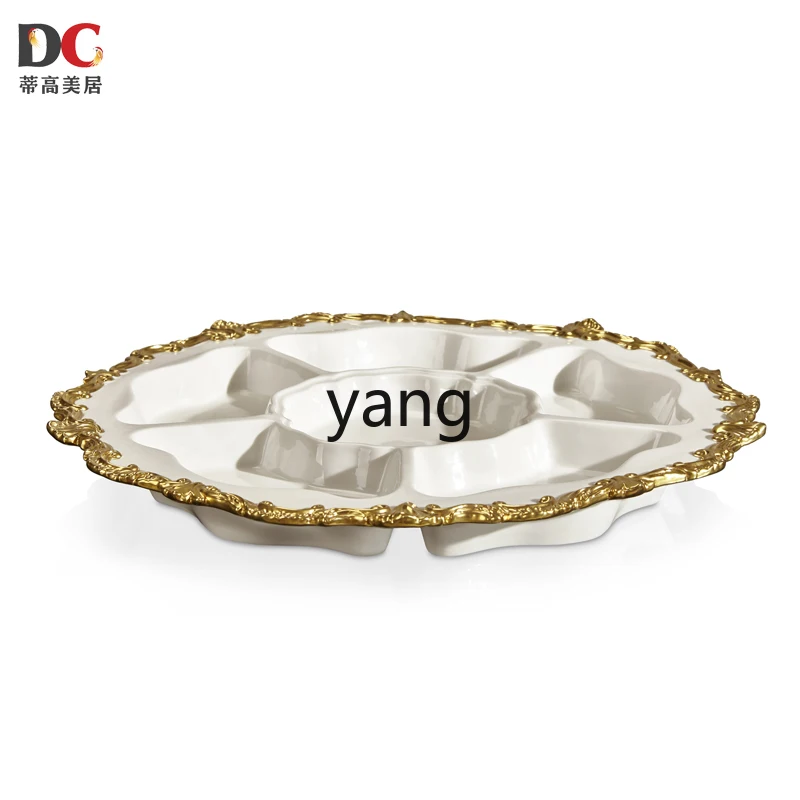 

LXL White Grid Candy Plate Ceramic Copper Domestic Ornaments