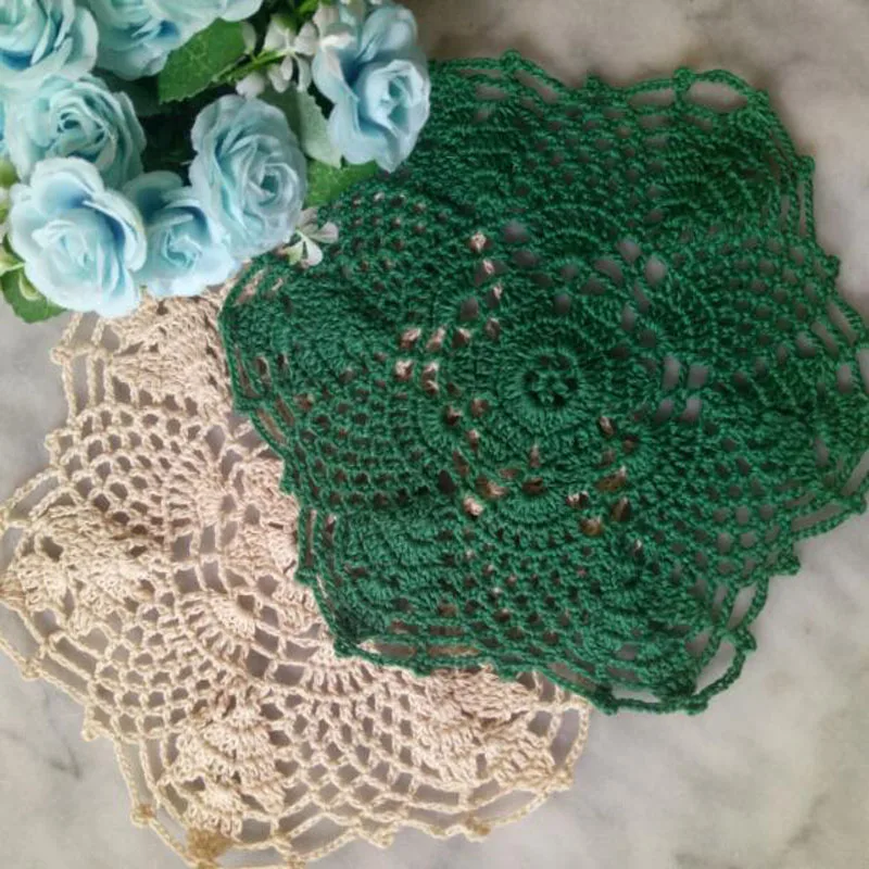 Round Christmas flower cotton table place mat Cloth crochet placemat dining tea coaster kitchen Table decoration and accessories