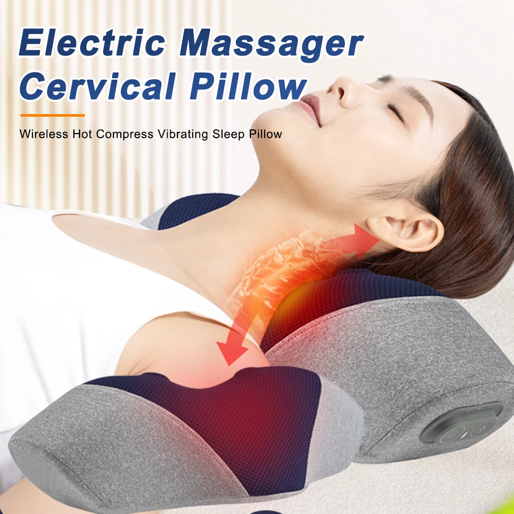 Wireless Electric Massager Cervical Pillow Hot Compress Vibration Massage Neck Traction Relax Sleeping Pillow Spine Support