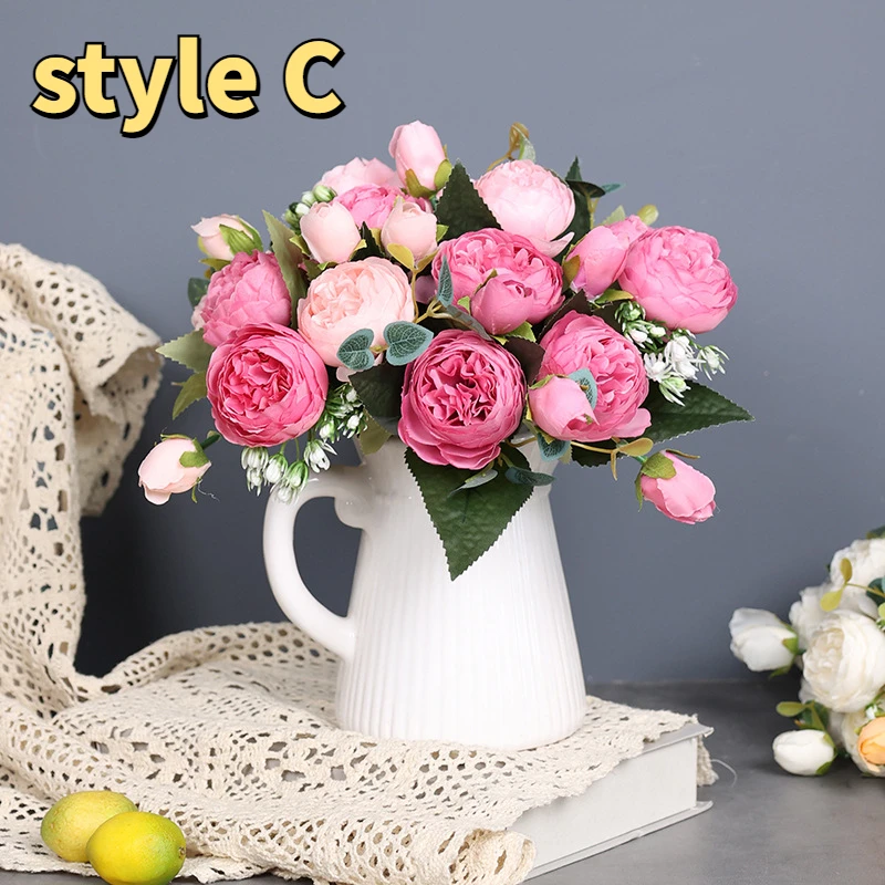 

1 Bouquet Artificial Flowers Peony Tea Rose Autumn Silk Fake Flowers for DIY Living Room Home Garden Wedding Decoration