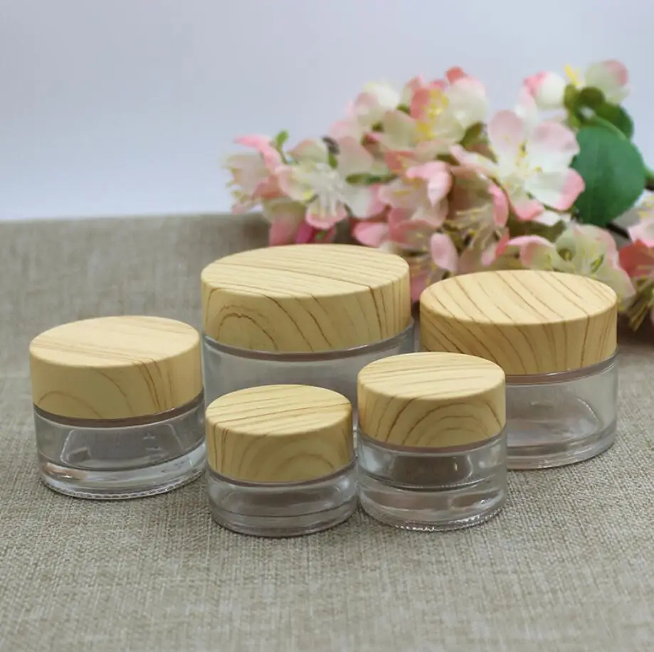 

10G clear glass jar/bottle pot wooden shape lid gel/eye cream/sample/art nail/skin care/essence/moisturizer cosmetic packing