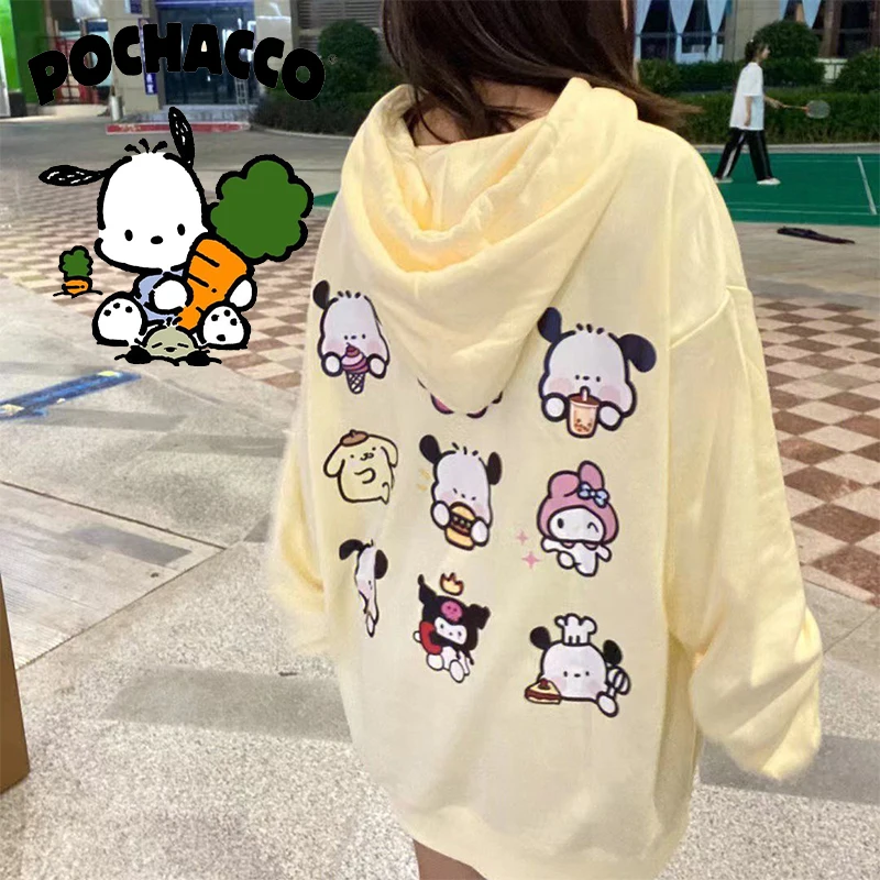 

Pochacco My Melody Sanrio Kawaii Kuromi Hoodies Winter American Trendy Cartoon Printed Hoodie Casual Warm Top Girl Toy Gifts