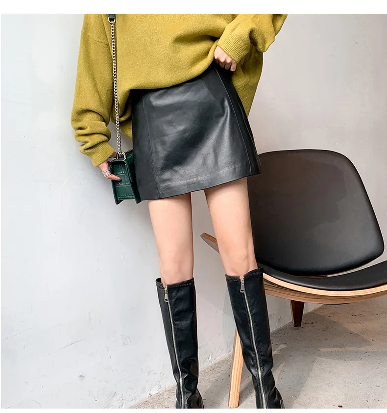 Sheepskin Leather Skirt Women 2024 Fashion New High Waist Skirt Spring Autumn Slim Mini Skirt Genuine Leather Shorts Boots Y2k 4