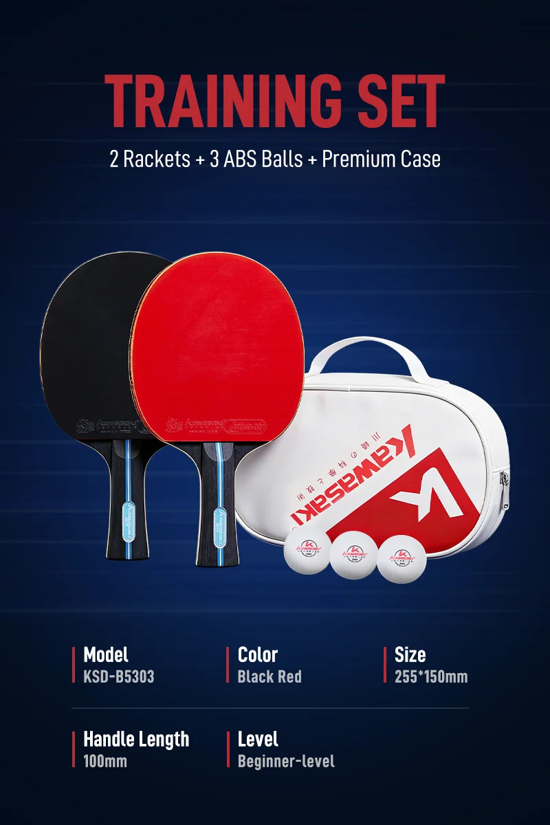Kawasaki Tischtennis-Ausrüstungsset, 2 Tischtennisschläger + 1 Tasche + 3 Bälle für Anfänger, KSD-B5303 – Detail 8