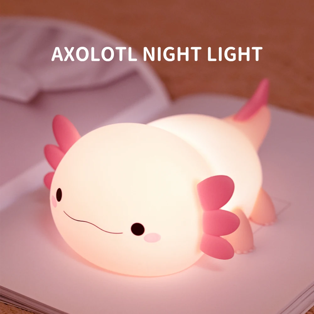 1Axolotl veilleuse pour enfants 2 luminosité Silicone pépinière lampe de couchage Portable USB Rechargeable lampe de chevet pour chambre de bébé 2