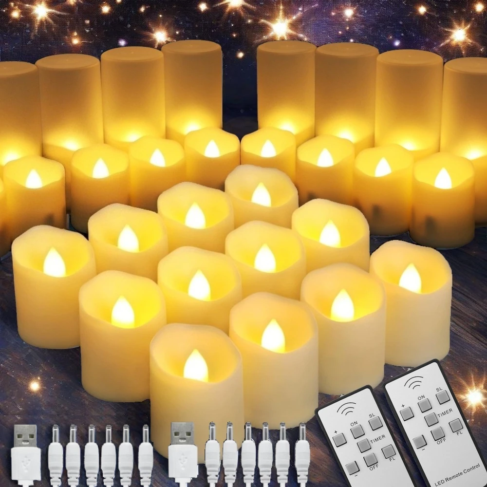 USB Rechargeable Flameless Candles With Remote Timer LED Votive Candles ...