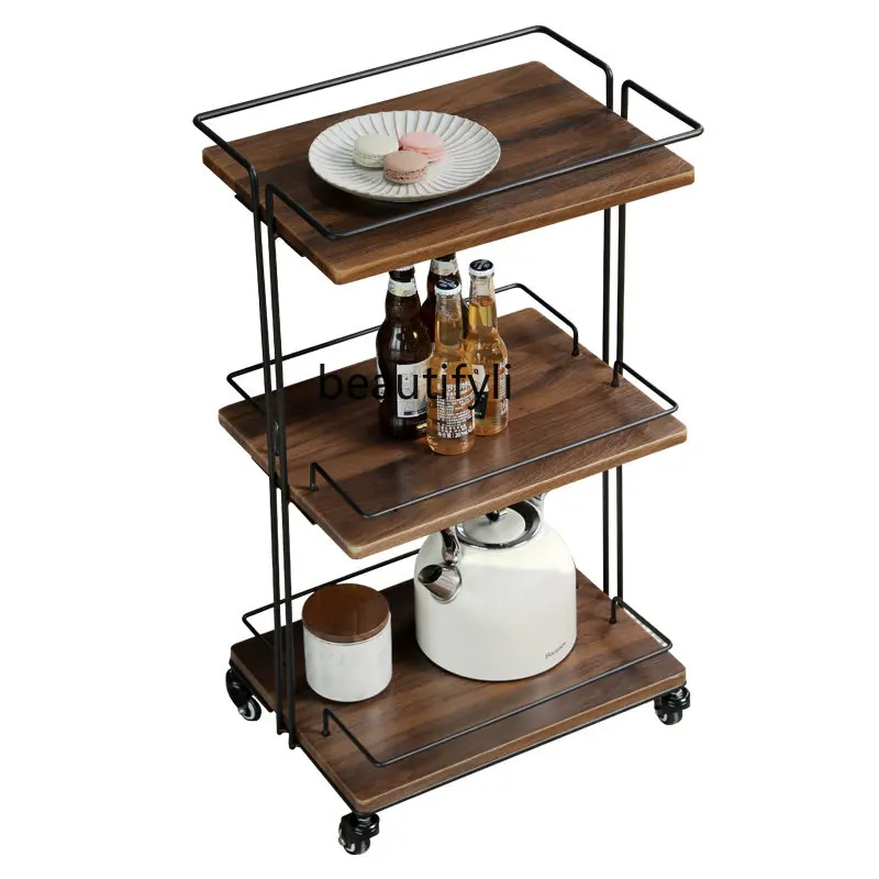 

yj Dining Table Storage Rack Multi-Layer Storage Rack Kitchen Simple Modern Mobile Wooden Trolley