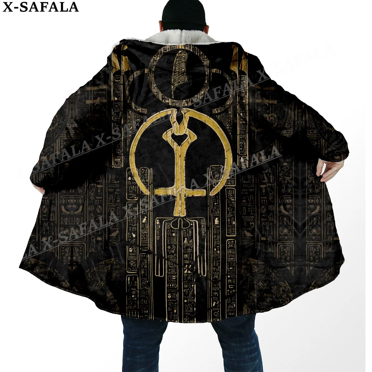 

HULINHJALMUR FENRIR'S WRATH Norse Viking Thick Warm Hooded Cloak Men Overcoat Coat Windproof Fleece Cape Robe Hooded Blanket-1