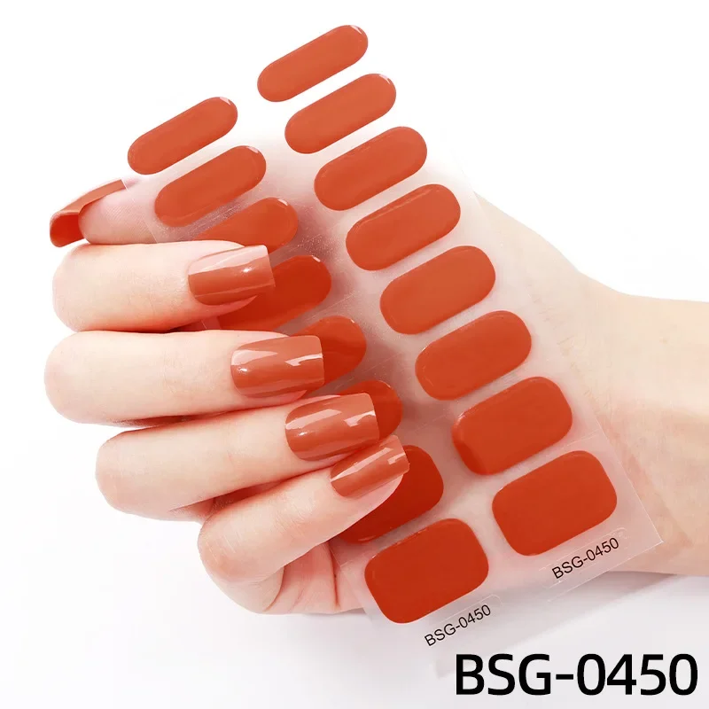 16Tips Solid Color Semi-Curing Nail Art Sticker UV Gel Nail Sticker Light Therapy Red Black Fashion Art Decorations