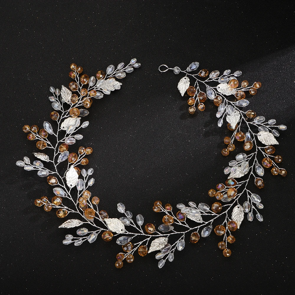 Wedding Headpieces For Bride Handmade Bridal Headband Leaf Crystal Hair Accessories Hair Vine Women Sliver