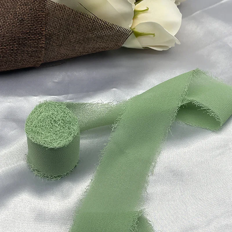 Frayed Edged Lace Ribbon Cinta Chiffon Silk Ribbon Satin Handmade For Wedding Invitation Bouquets Birthday Party DIY Decoration