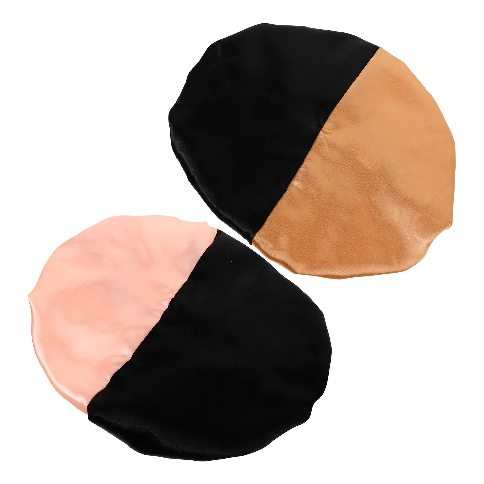 2Pcs 컬러 블록 탄성 수면 모자 와이드 브림 보닛 화학 요법 곱슬 머리 보호를위한 조절 가능한 탄성 캡 헤어 커버