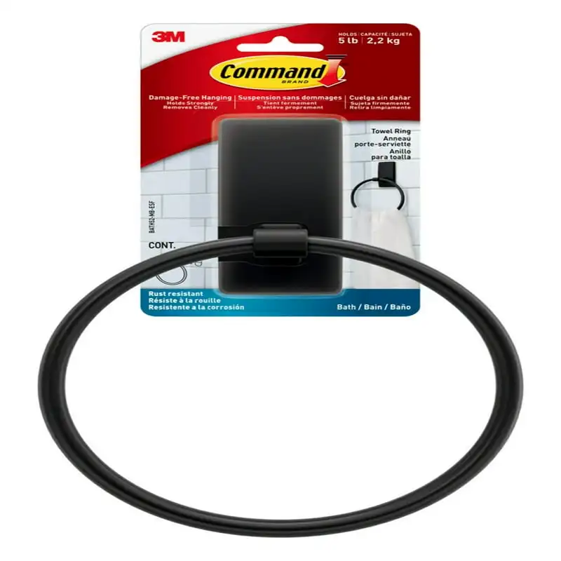 

Matte Black Towel Ring, 1 Towel Ring, 2 Strips