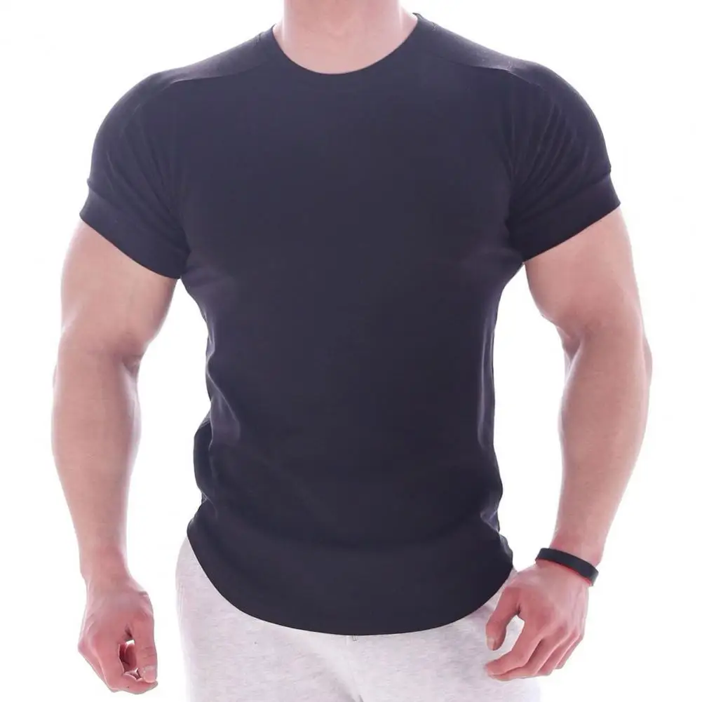 

Men Solid Color T-shirt Men's Quick-drying Slim Fit Sports T-shirt For Summer Workouts Breathable O Neck Gym Top With Elastic