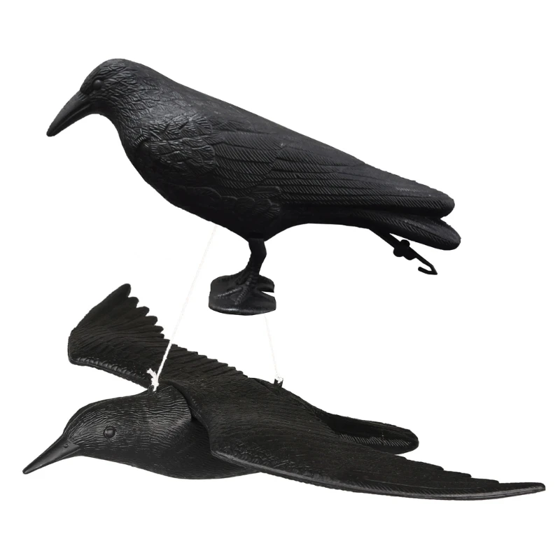 

Crow Decoys Black Feathered Crow Standing Simulated Raven Statue Hunting Decoys
