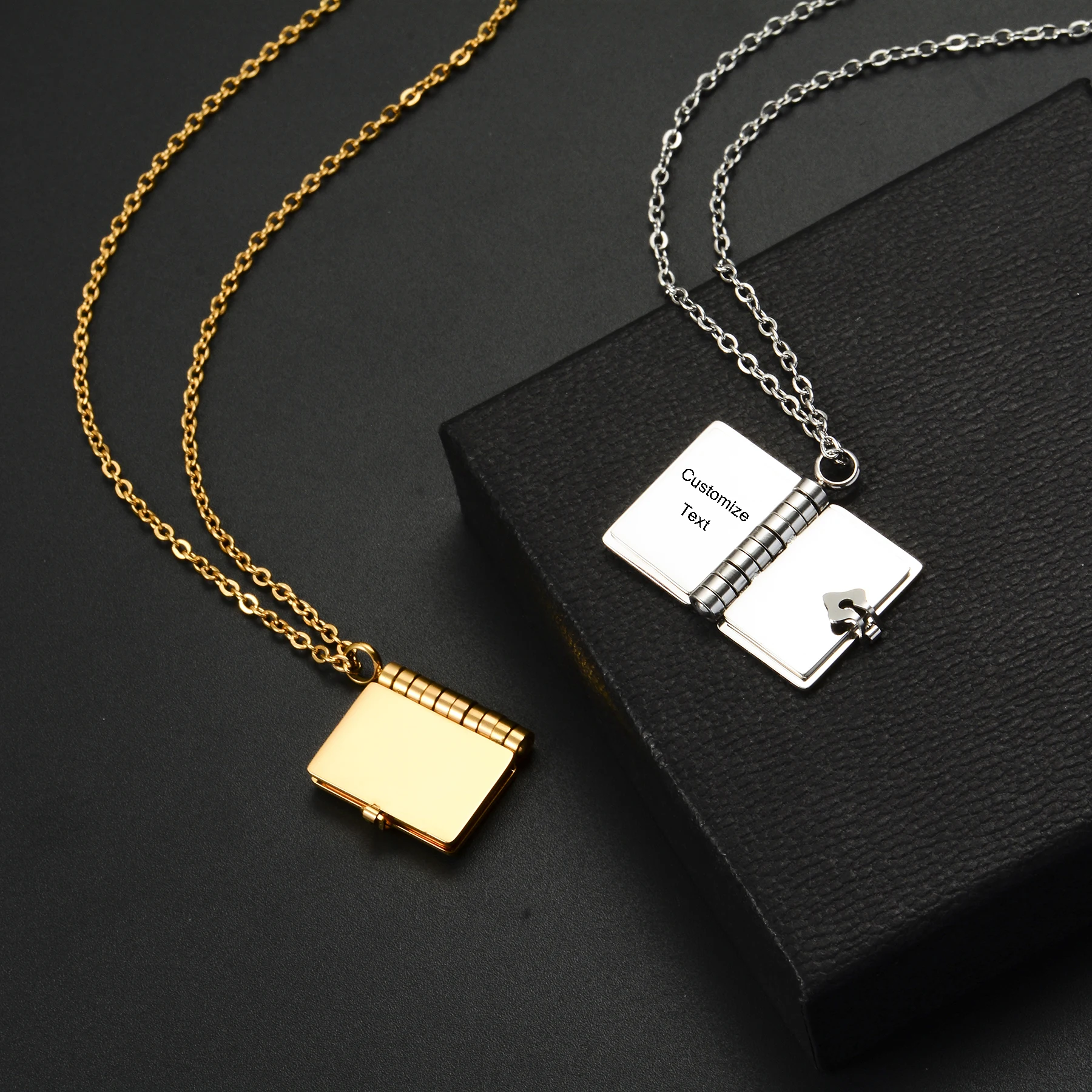 New Fashion Stainless Steel Book Pendant Necklaces for Women Men Waterproof Unisex Lovers Jewelry Length 20inch 4