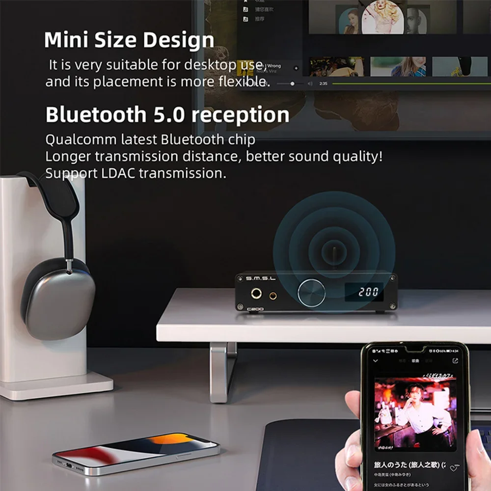 SMSL C200 USB DAC 헤드폰 앰프, OPA1612A * 4 TRS 밸런스드 4.4mm 6.35mm 출력, PS4 PS5 용 블루투스 5.1 HiFi 디코더, ES9038Q2M